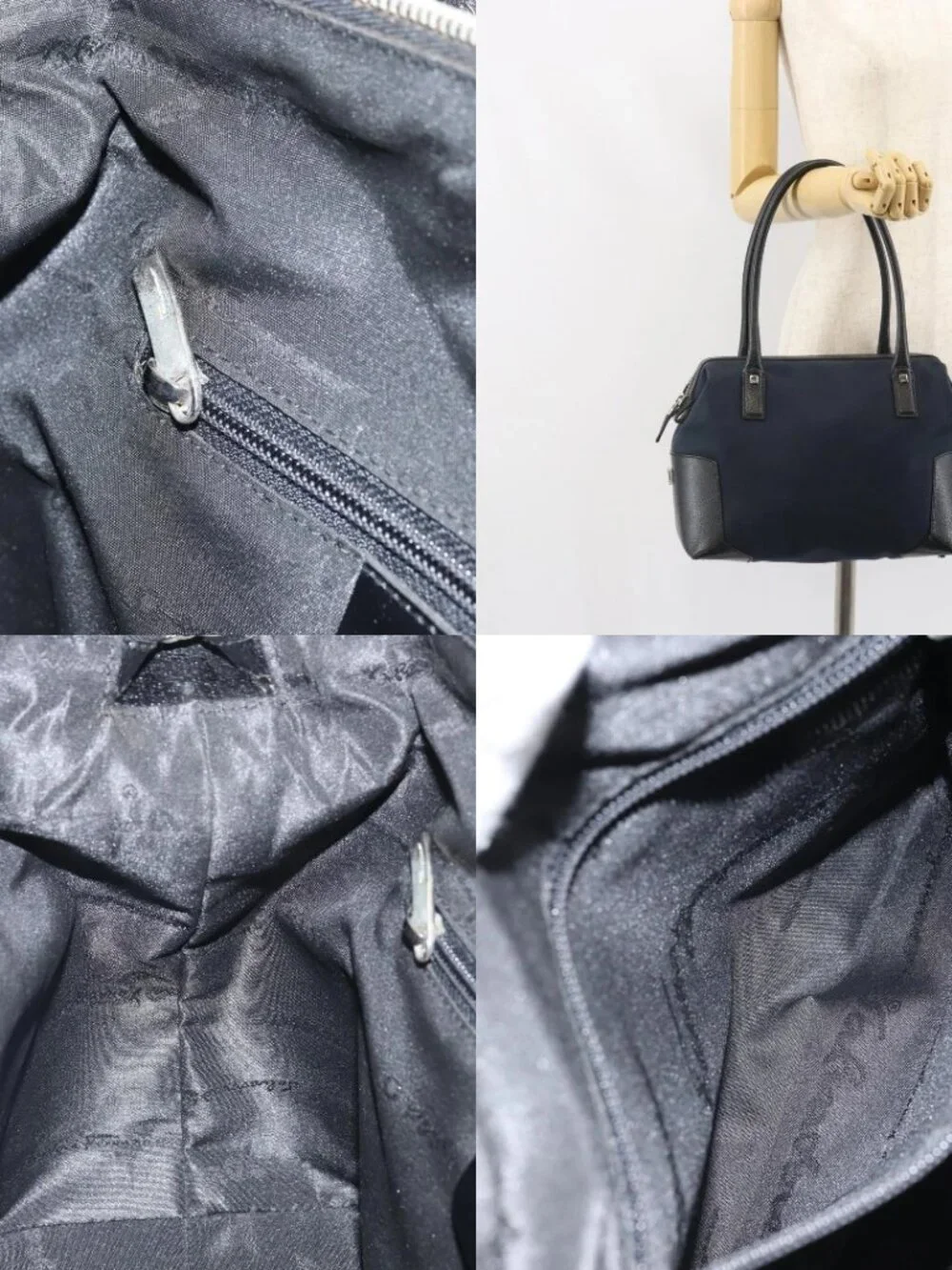 Salvatore Ferragamo Hand Bag Nylon Black Silver Auth BA9555